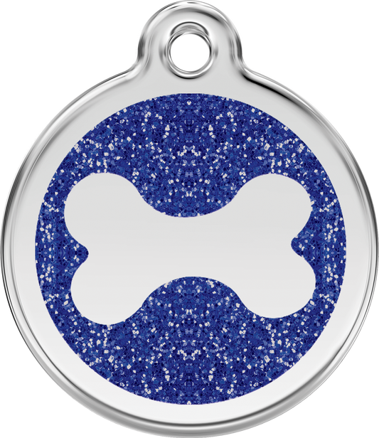 Hundeplakette Gravurplakette Knochen mit Glitzer
