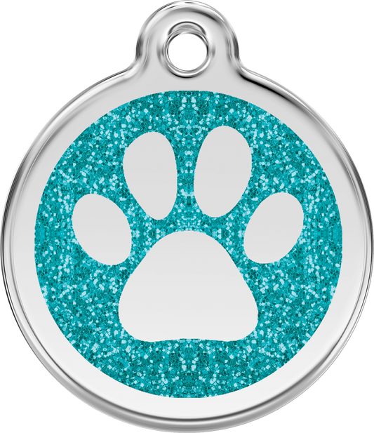 Hundeplakette Gravurplakette Tatze mit Glitzer