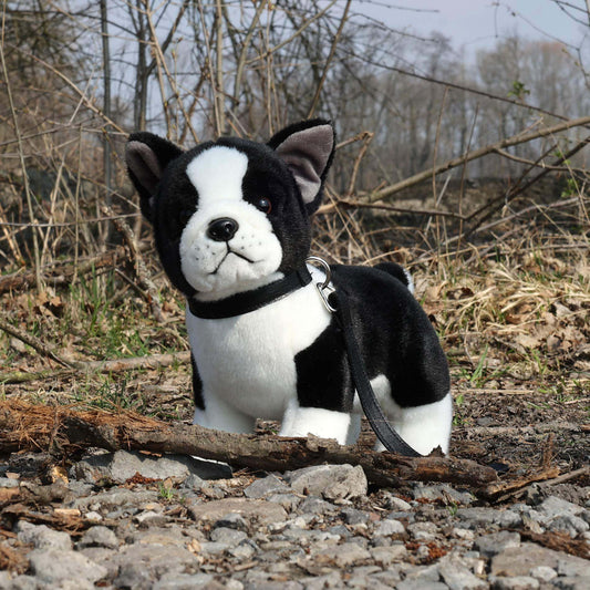 Boston Terrier Bulldogge 24 cm stehend mit Leine Kuscheltier Hund Plüschtier