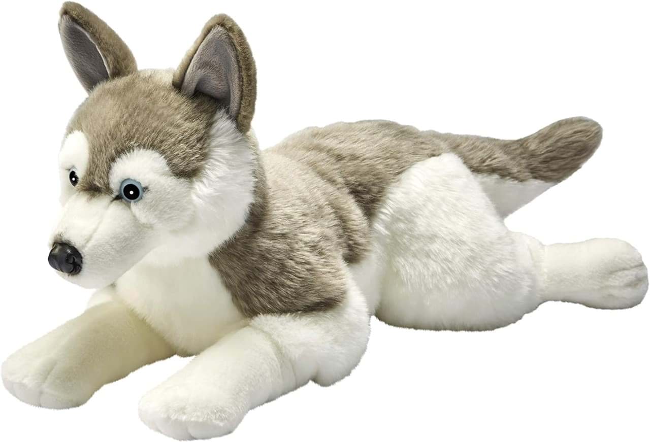 Plüsch Husky liegend Kuscheltier Schlittenhund Stofftier Hund groß 60cm