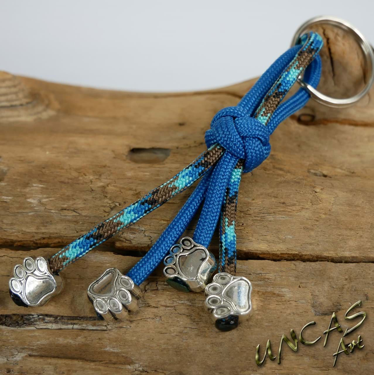 Paracord Schlüsselanhänger 4 Pfoten teal / abyss türkis