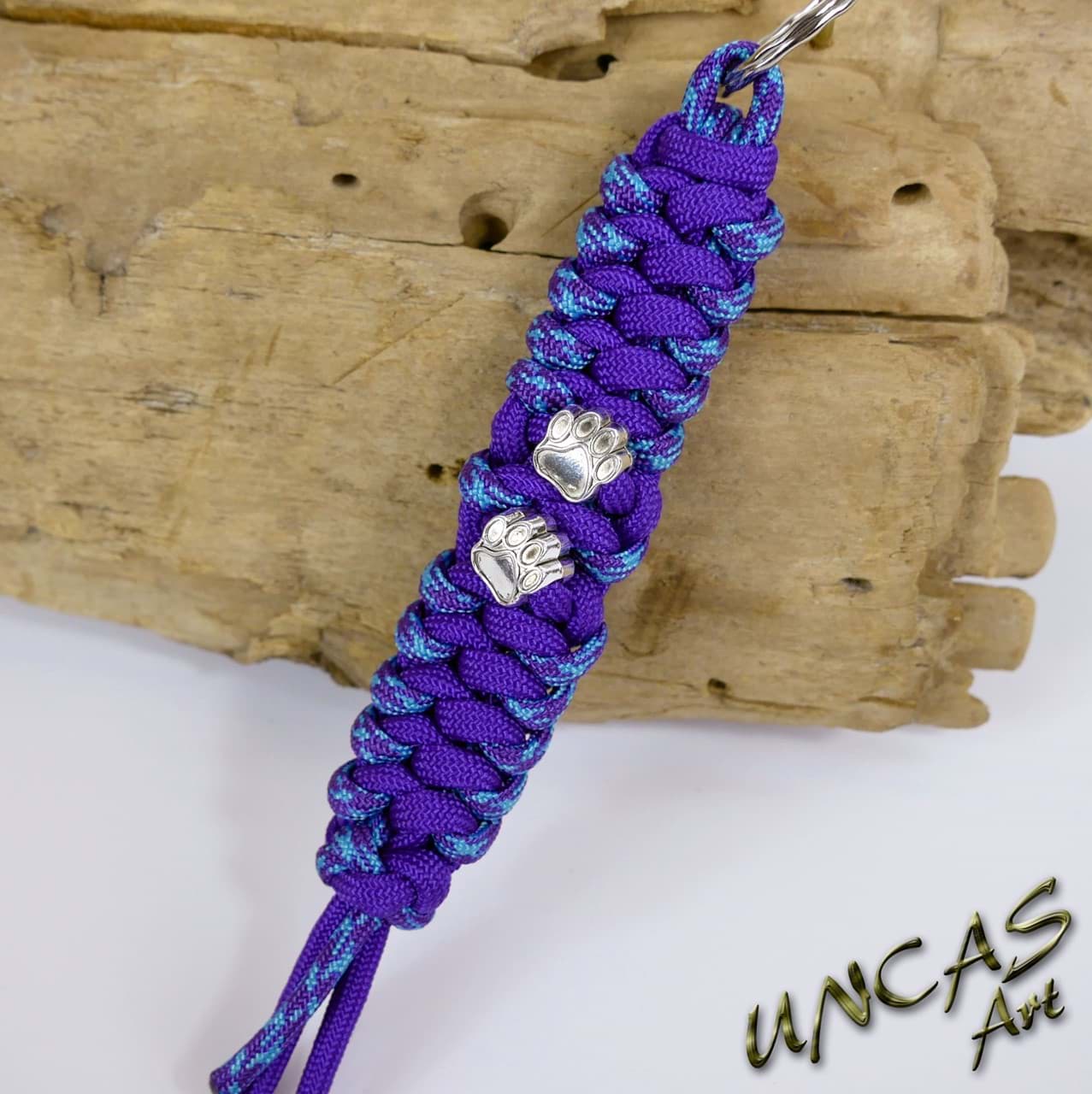 Paracord Schlüsselanhänger PFOTE chill türkis lila