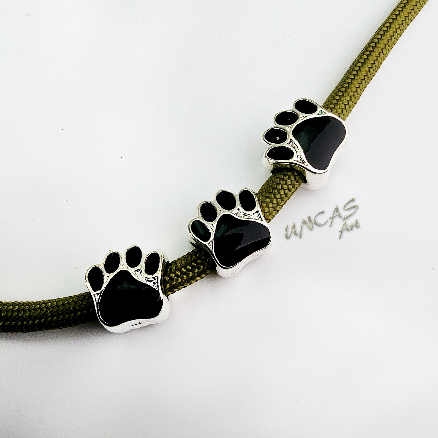 Pfote Tatze Hund Metall Perle Großlochperle für Paracord mit Email schwarz