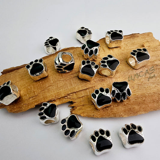 Pfote Tatze Hund Metall Perle Großlochperle für Paracord mit Email schwarz