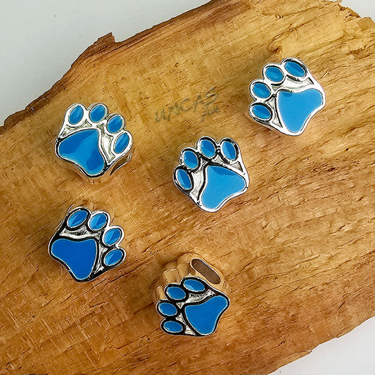 Pfote Tatze Hund Metall Perle Großlochperle für Paracord mit Email hellblau