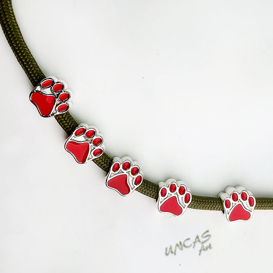 Pfote Tatze Hund Metall Perle Großlochperle für Paracord mit Email rot