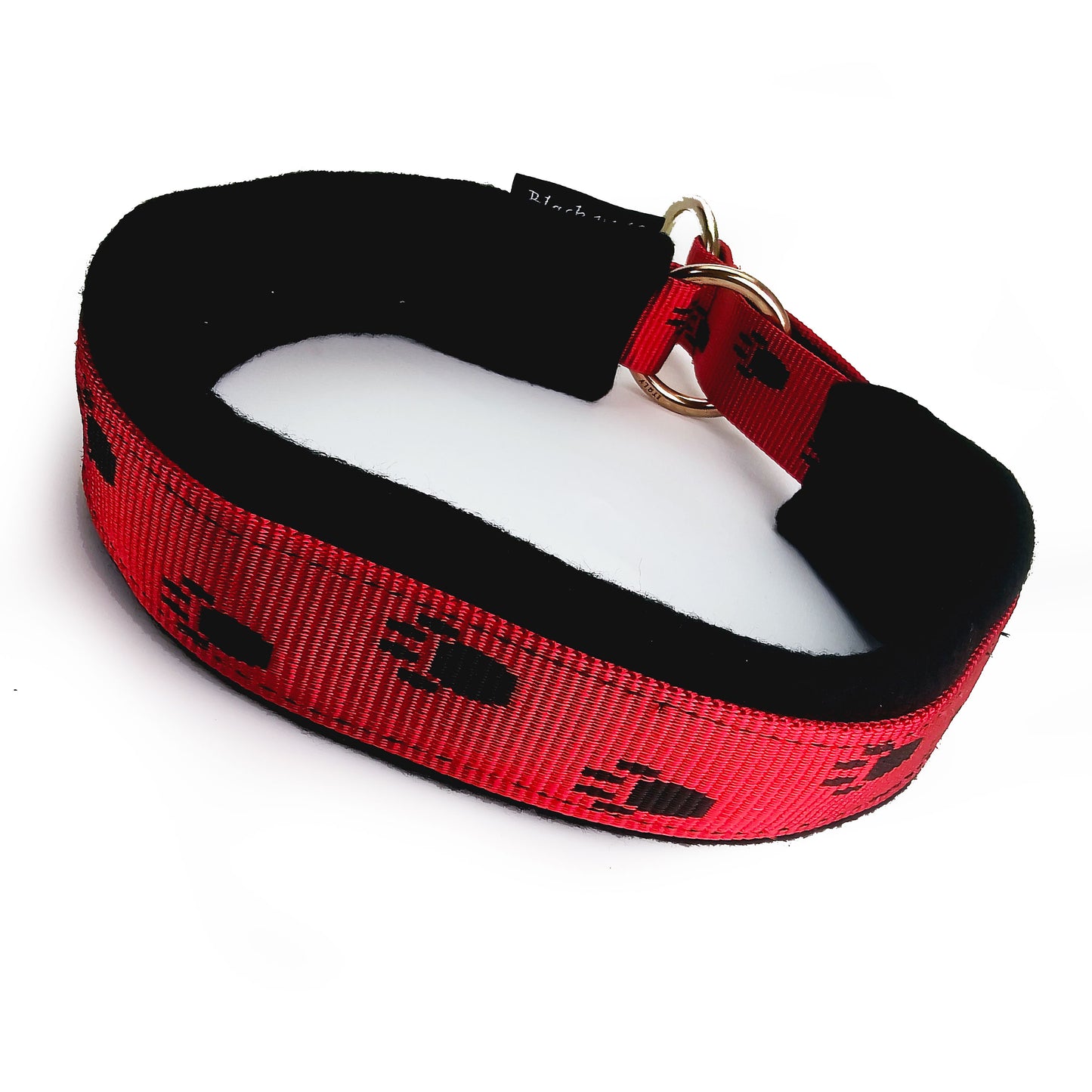 gepolstertes Halsband mit Tatzen rot schwarz