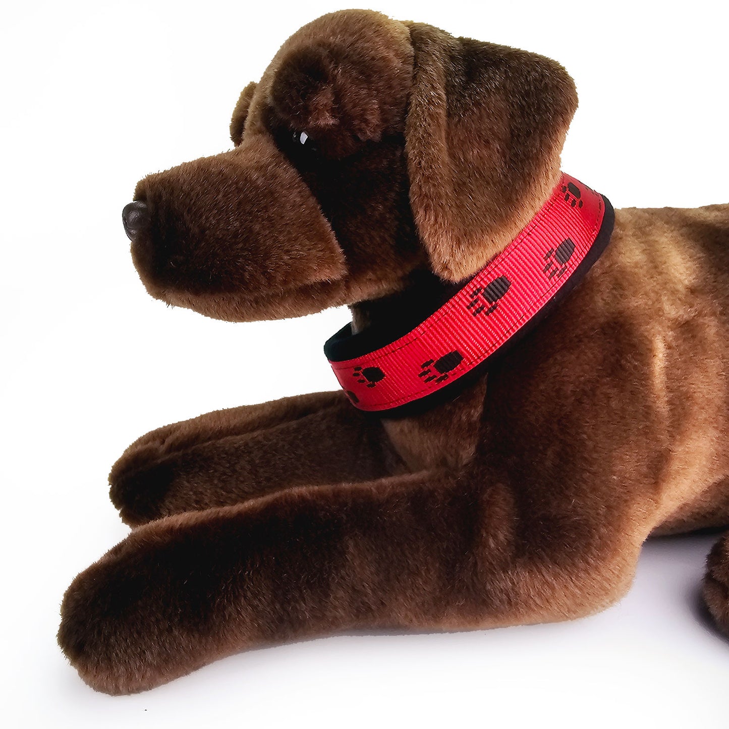 gepolstertes Halsband mit Tatzen rot schwarz