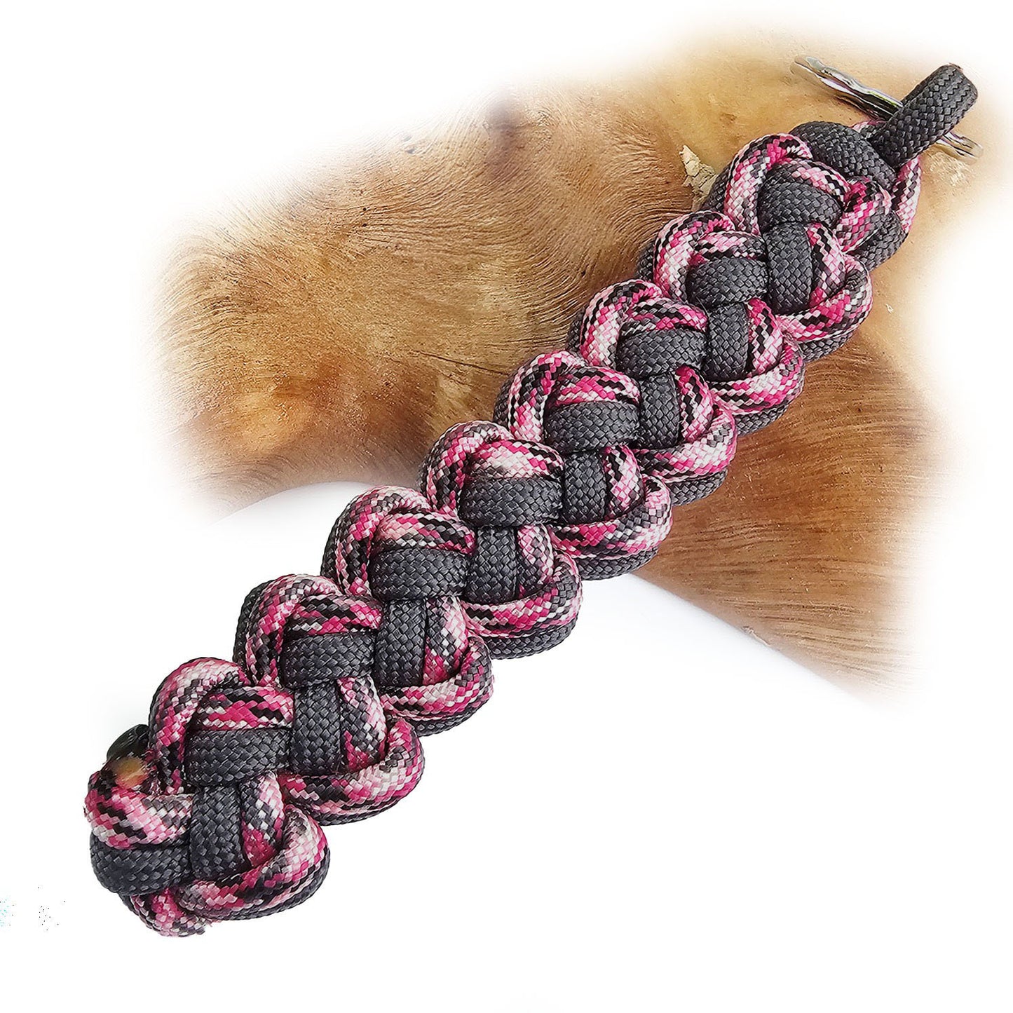 Paracord Schlüsselanhänger VIPER | Handarbeit | 15cm - paradox pink camo - grau