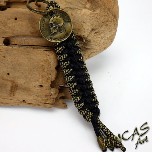 Paracord 550 Schlüsselanhänger Totenkopf Münze - diamond gold / schwarz