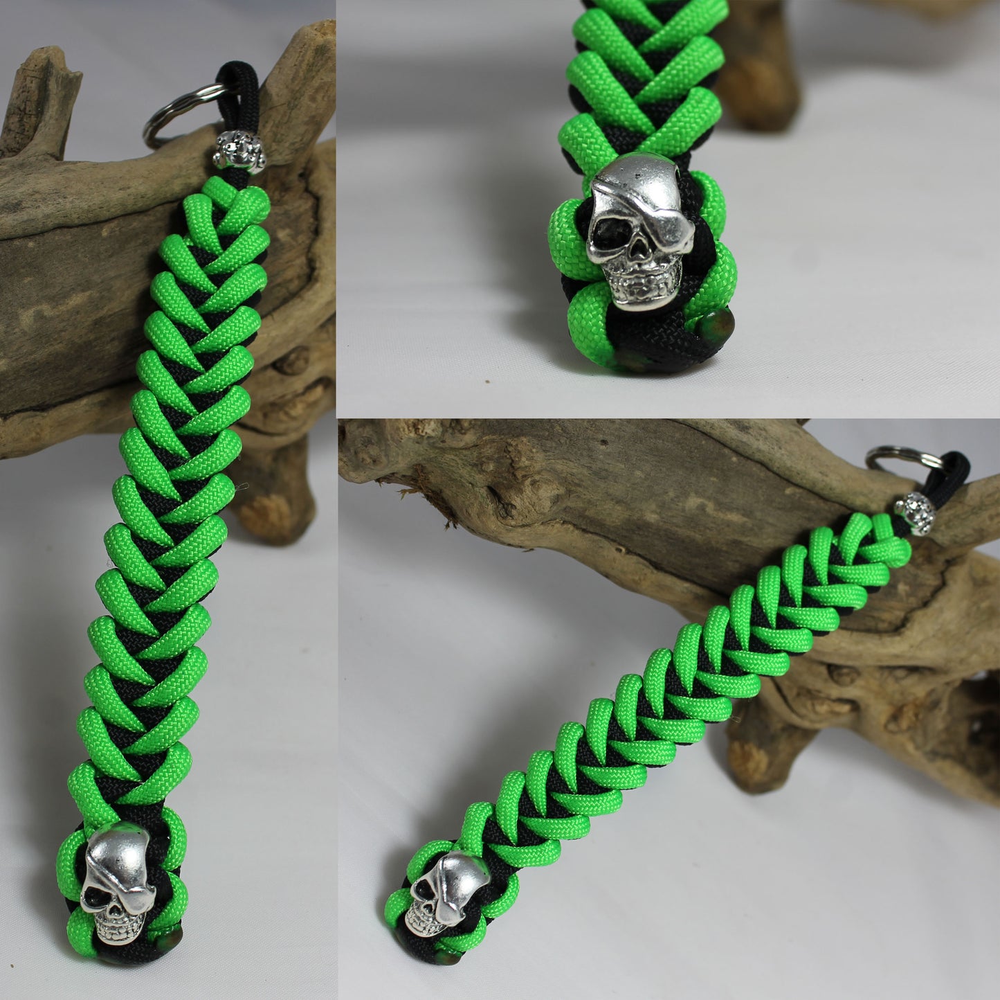 Paracord Schlüsselanhänger SKULL - neon grün / schwarz