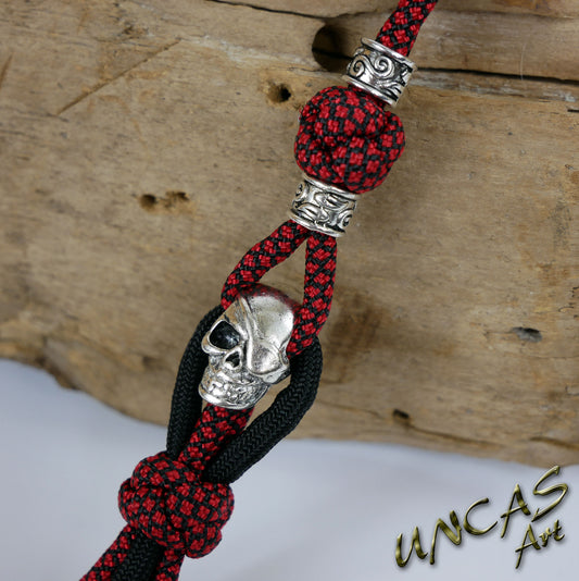 Paracord Schlüsselanhänger Skull Pirat Messer Zieher Anhänger * diamond rot - schwarz
