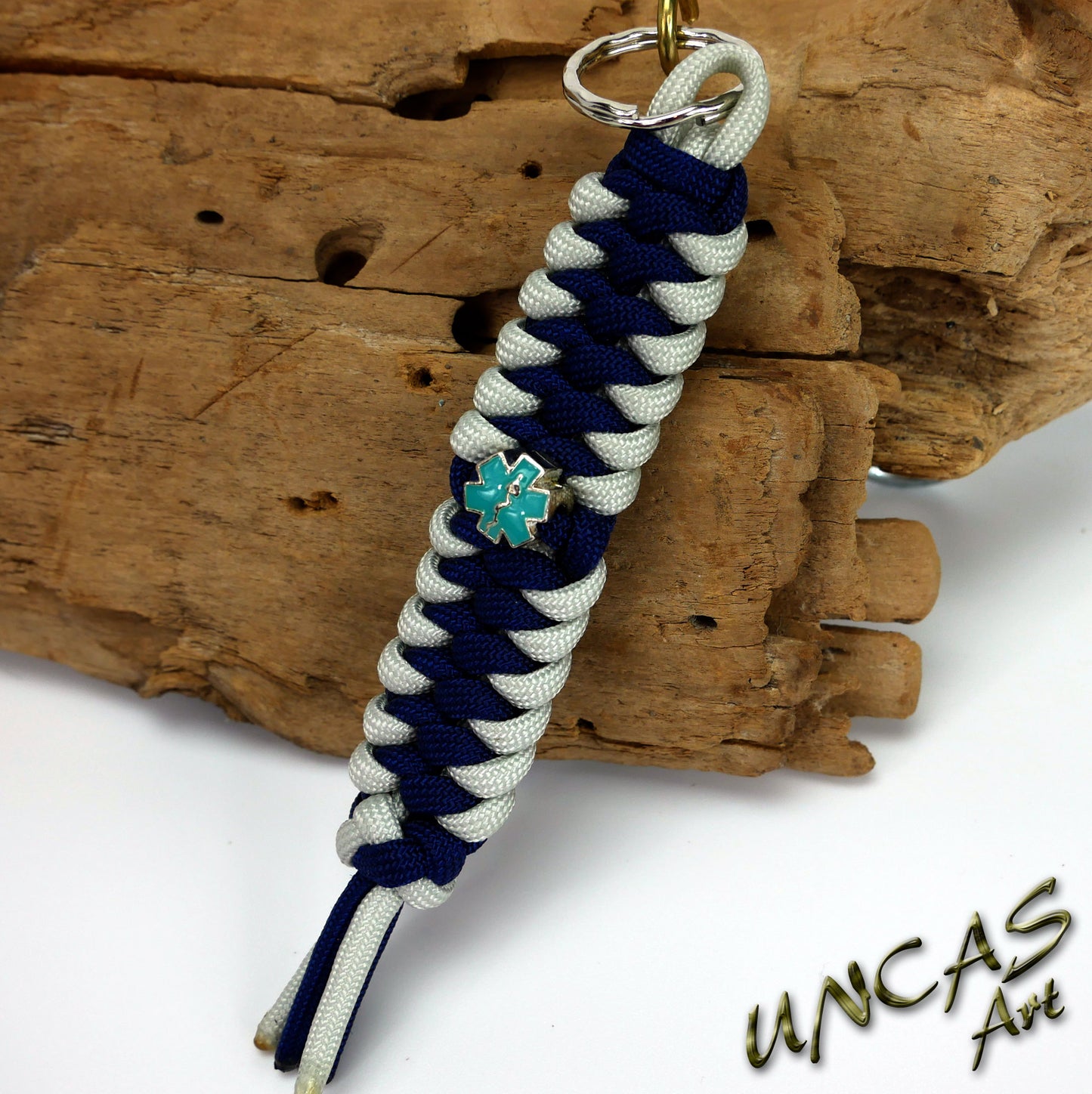 Paracord Schlüsselanhänger EMT Rettungsdienst - silber / dunkelblau