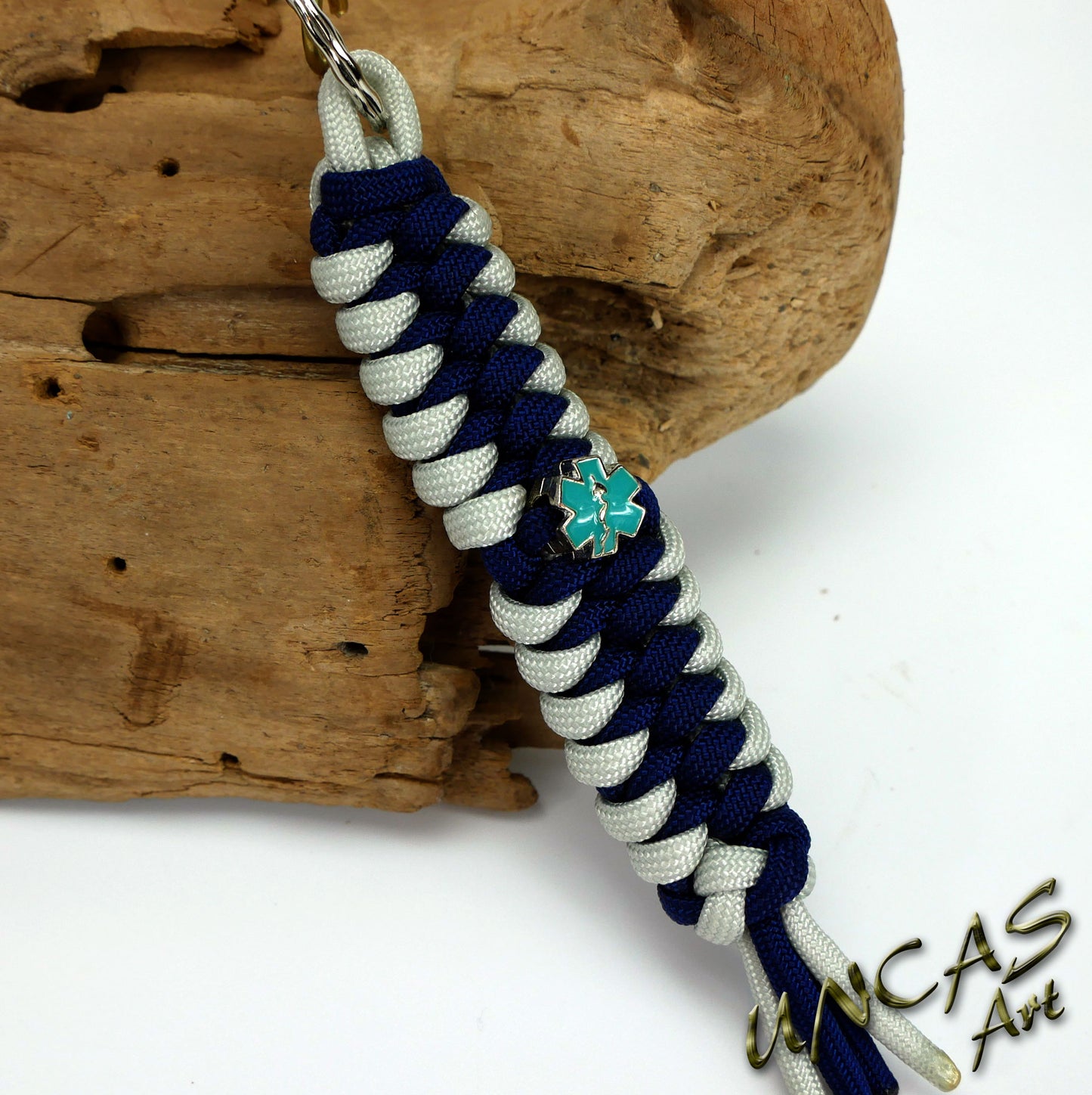 Paracord Schlüsselanhänger EMT Rettungsdienst - silber / dunkelblau