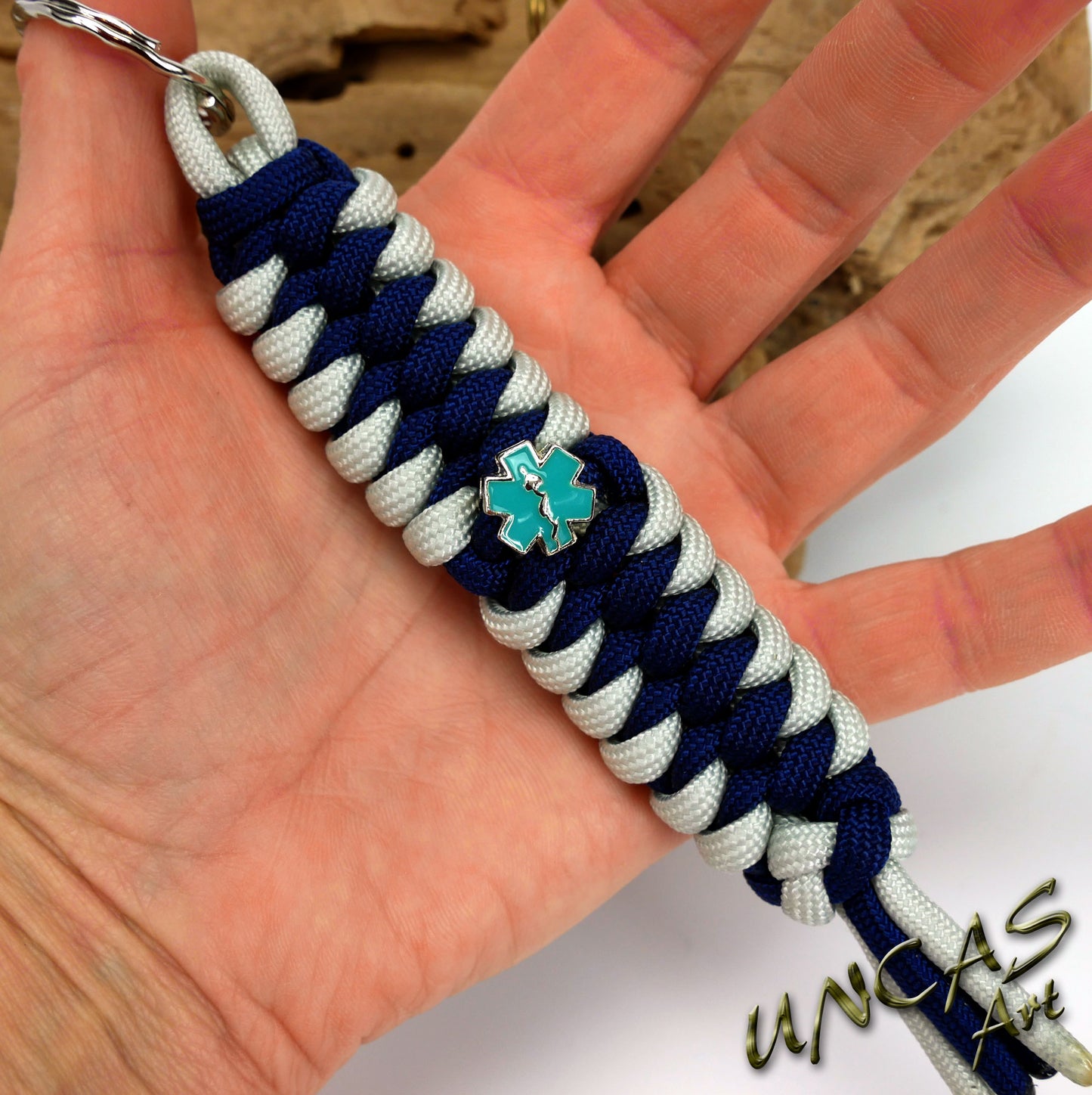 Paracord Schlüsselanhänger EMT Rettungsdienst - silber / dunkelblau
