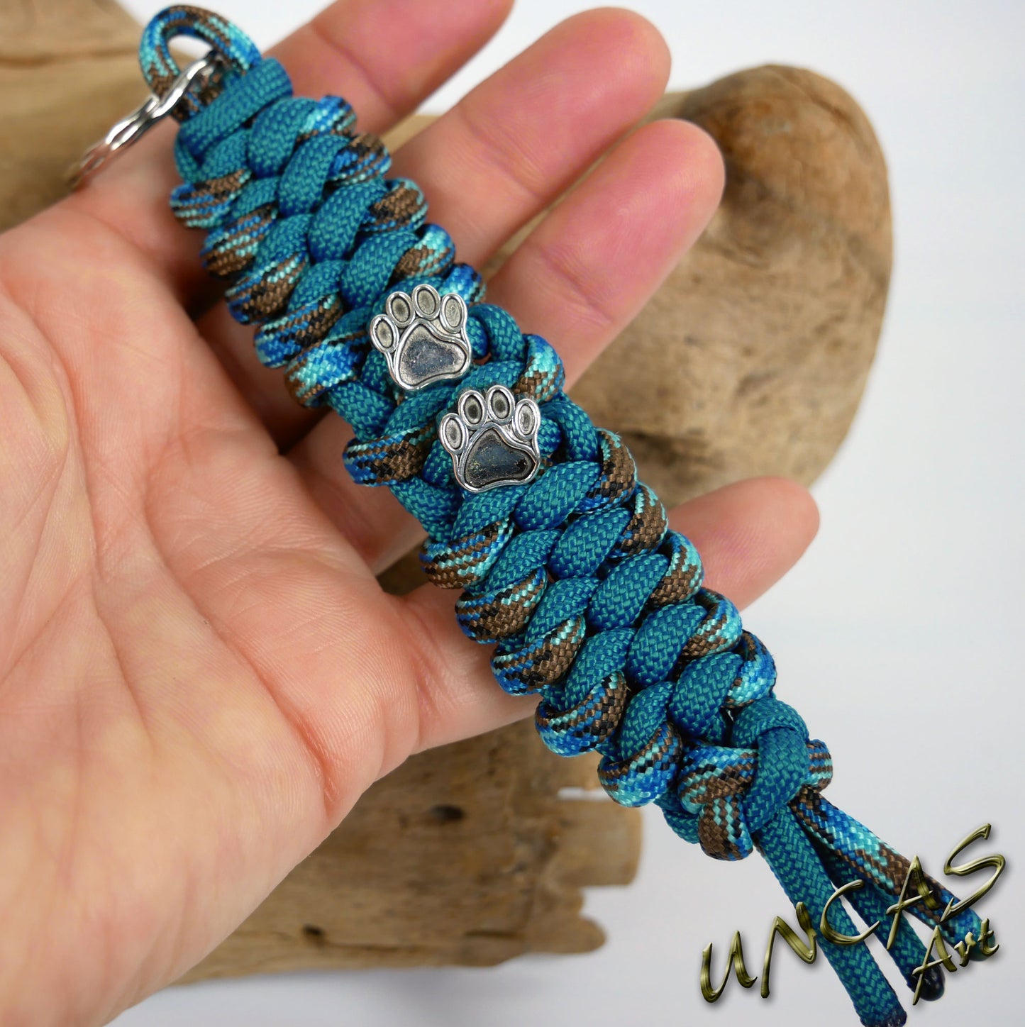 Paracord Schlüsselanhänger PFOTE abyss türkis blau teal