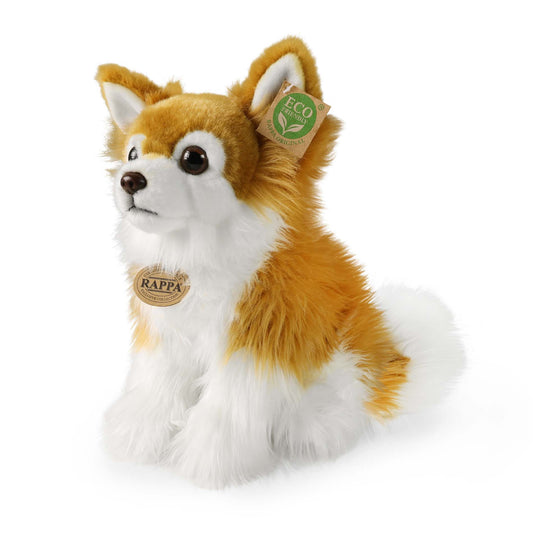 Chihuahua Langhaar braun weiß 27 cm sitzend Kuscheltier Hund Plüschtier