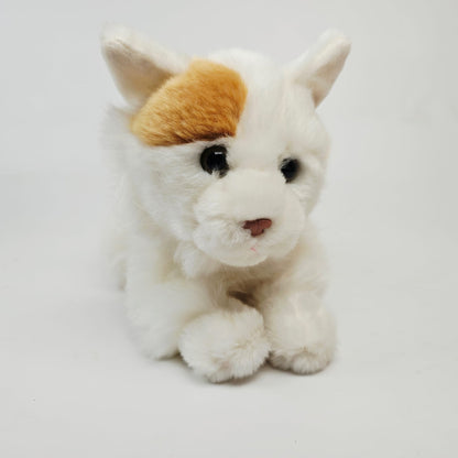 Katze Kuscheltier liegend weiß-braun 27 cm Plüschtier