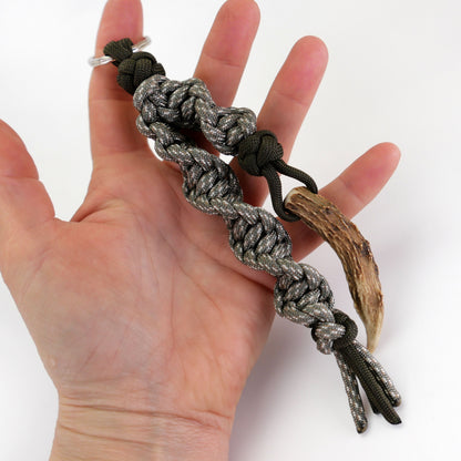 Paracord Schlüsselanhänger Hirschhorn REAL DEER acu-digital-olive