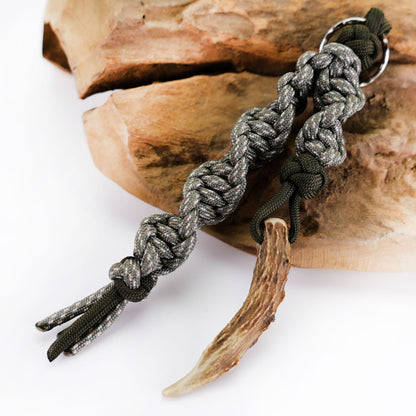 Paracord Schlüsselanhänger Hirschhorn REAL DEER acu-digital-olive