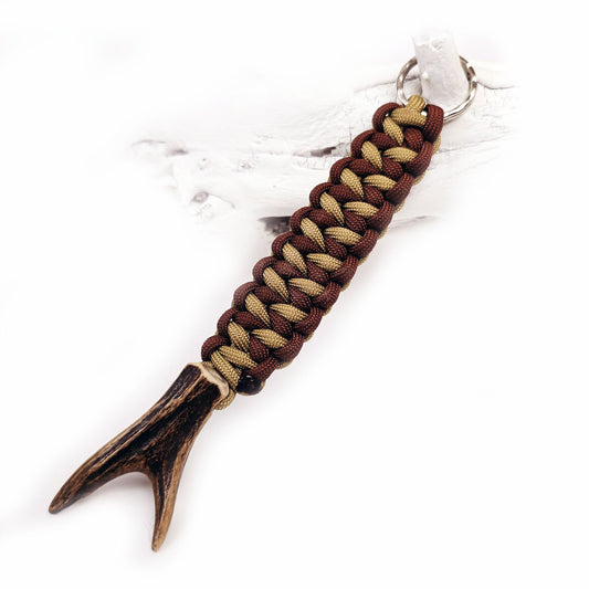 Hirschhorn Paracord Schlüsselanhänger REAL DEER Unikat Survival Outdoor - braun / schlamm
