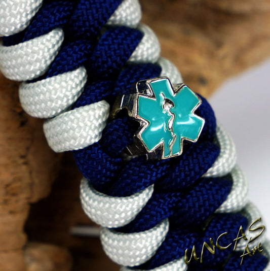 Paracord Schlüsselanhänger EMT Rettungsdienst -  silber / dunkelblau