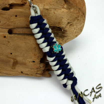 Paracord Schlüsselanhänger EMT Rettungsdienst -  silber / dunkelblau