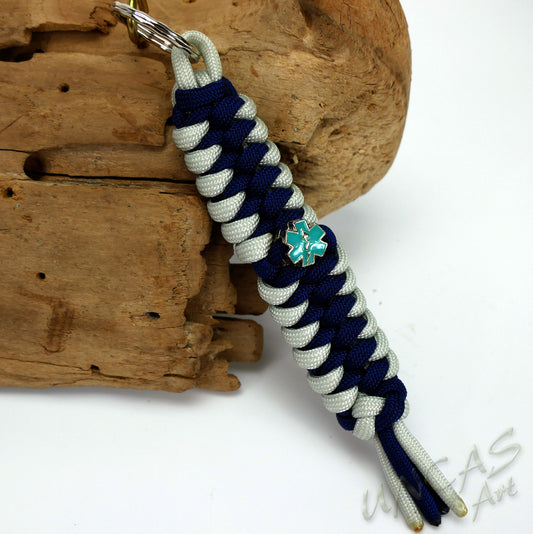 Paracord Schlüsselanhänger EMT Rettungsdienst -  silber / dunkelblau