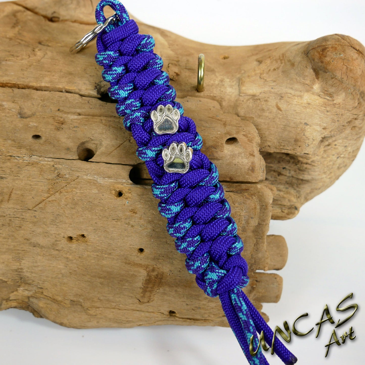 Paracord Schlüsselanhänger PFOTE chill türkis lila