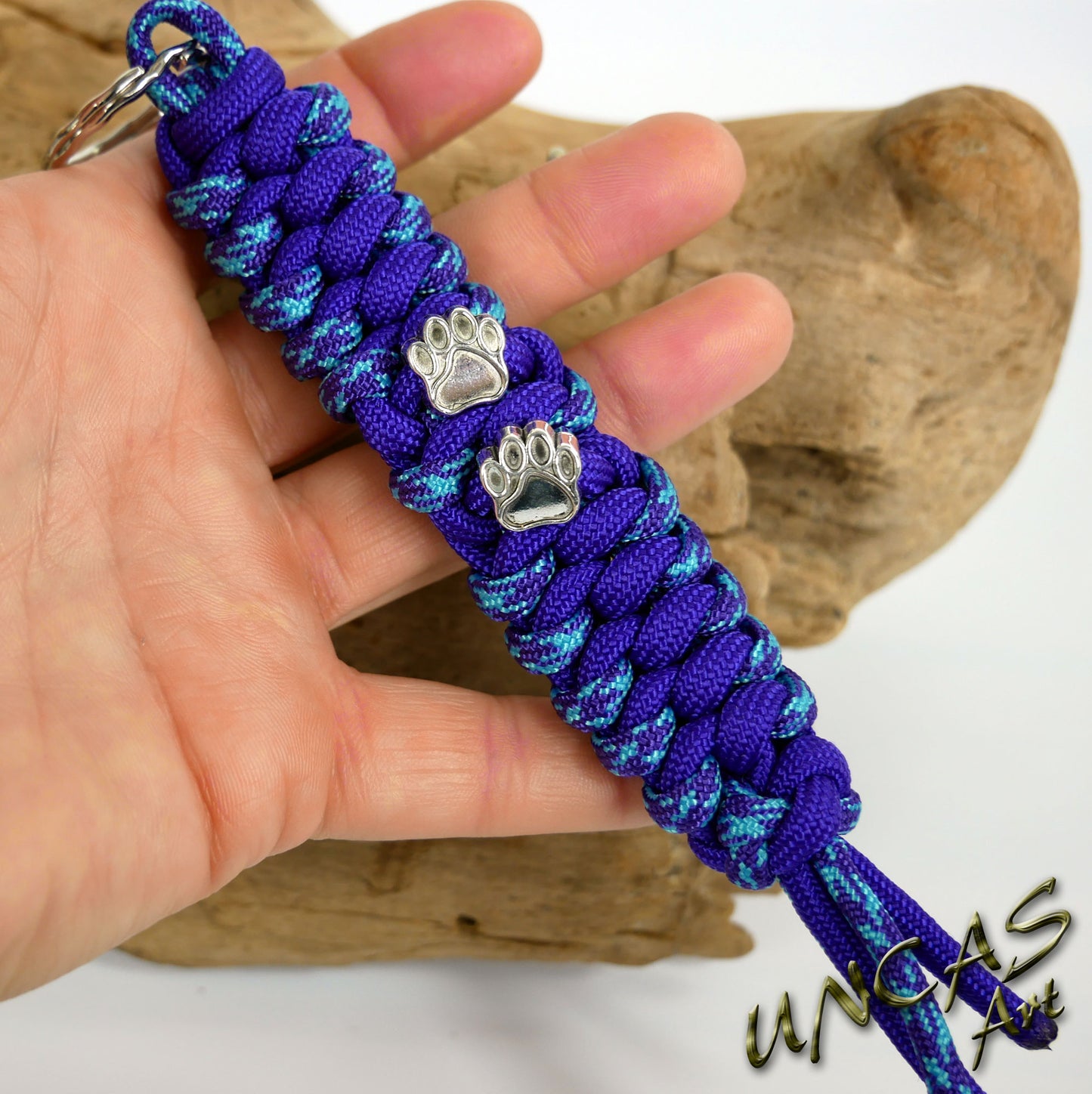Paracord Schlüsselanhänger PFOTE chill türkis lila