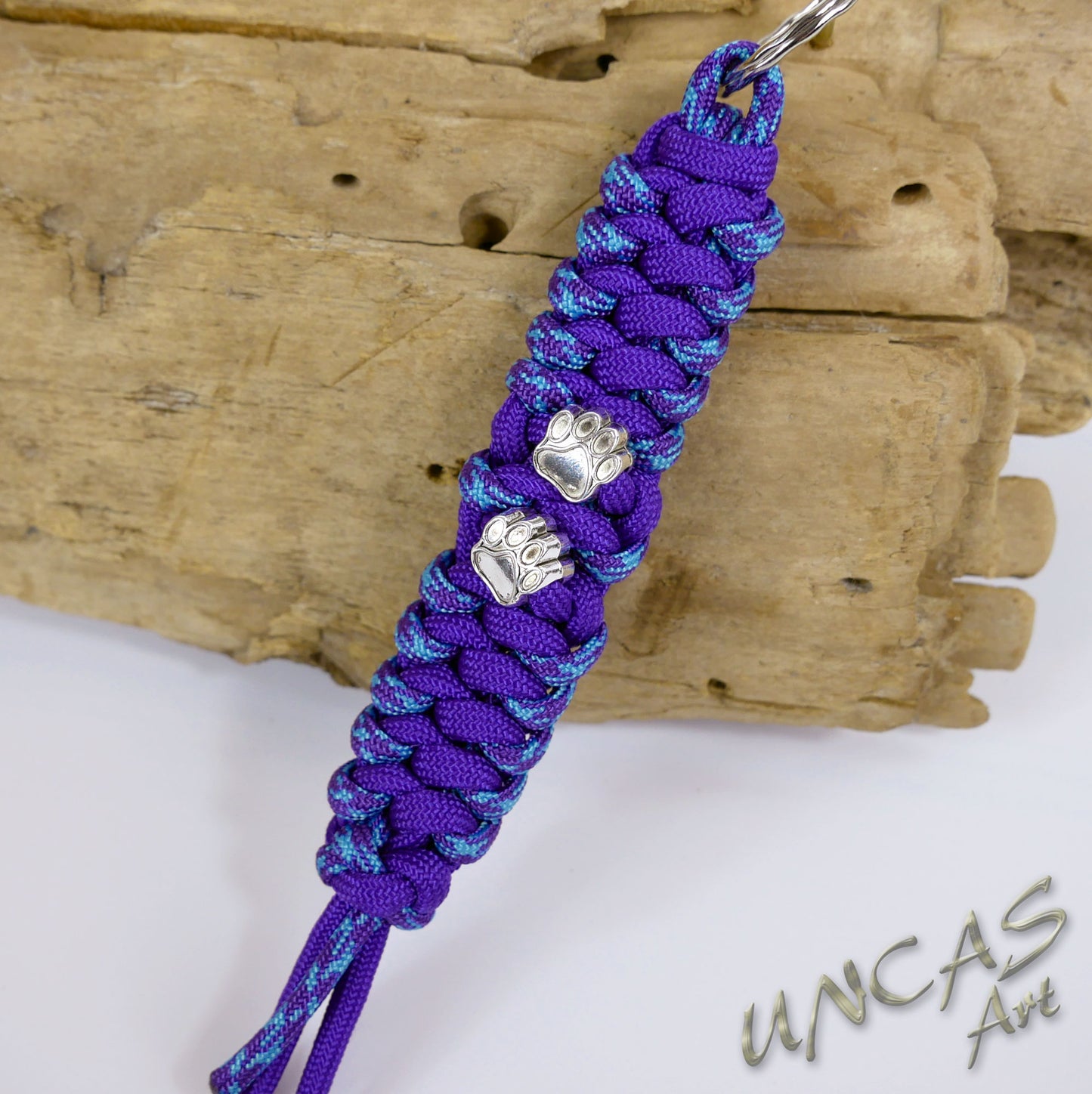 Paracord Schlüsselanhänger PFOTE chill türkis lila