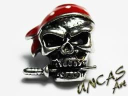Bild von Skull Pirat Totenkopf Metall Beads mit Bandana rot + Dolch für Paracord Keychains Lanyards